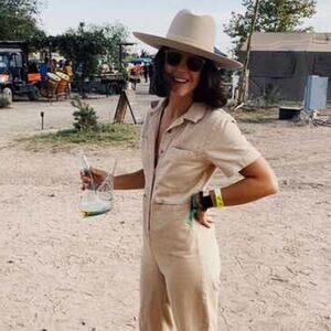 ILANA KOHN Tia Linen Cotton Short Sleeves Coveralls Jumpsuit in Tan Size 2